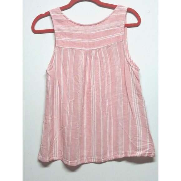 Time & Tru Women's M (8-10) Tank Top Pink Striped Linen Blend V Neck beautiful - Picture 7 of 13